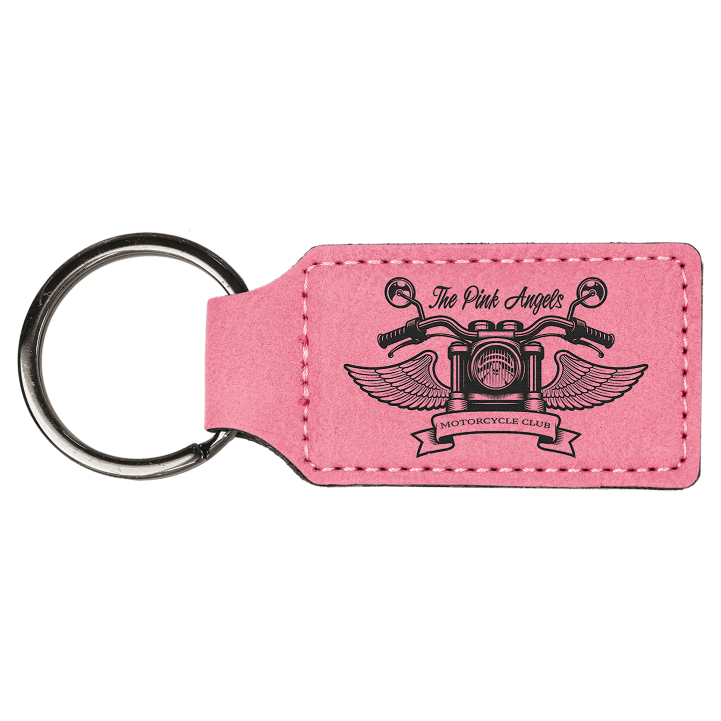 Pink laser engravable leatherette rectangle keychain personalized gift