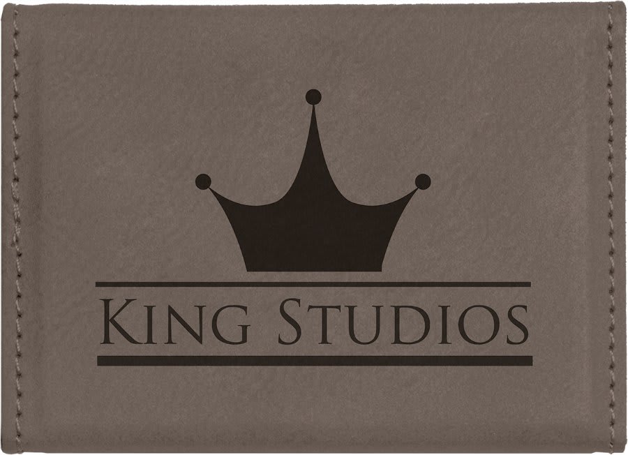 3 3/4" x 2 3/4" Gray Laserable Leatherette Hard Business Card Holder