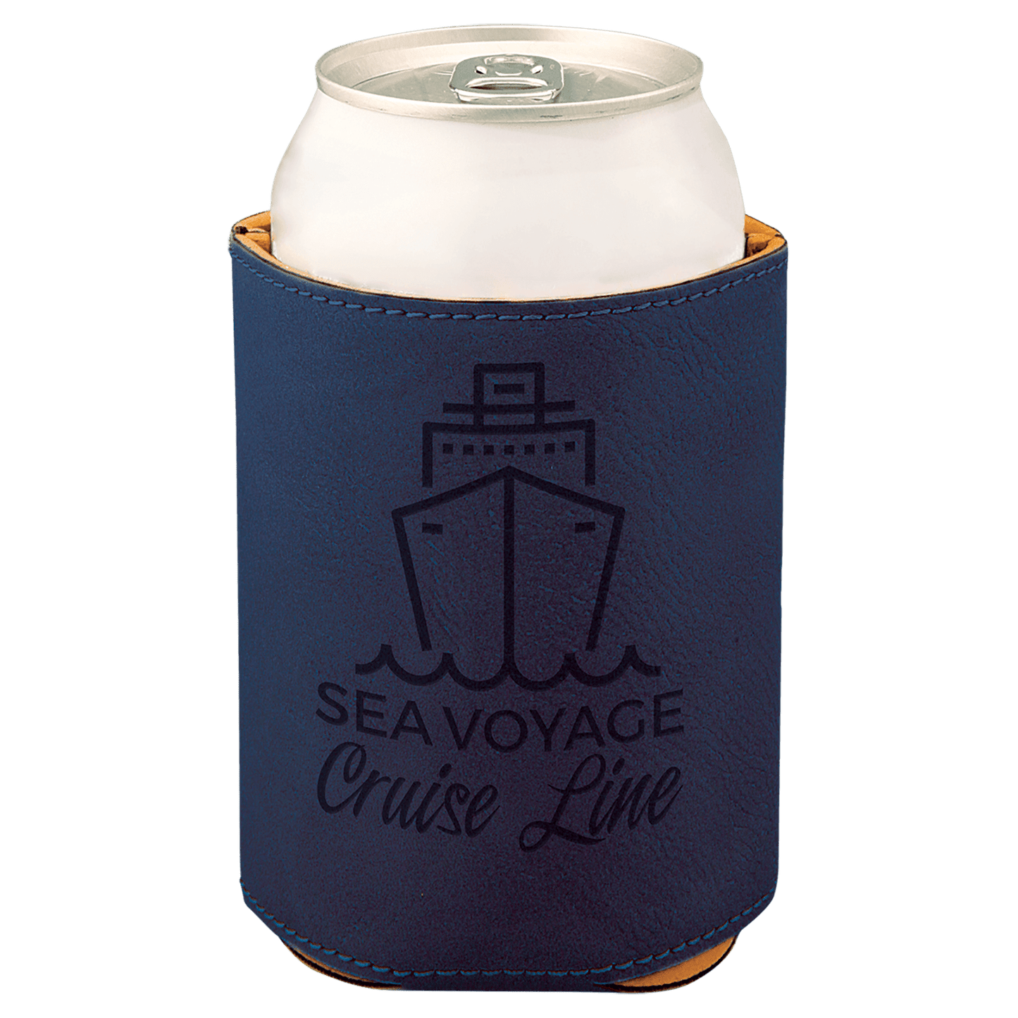 Personalized 3.75 inch leatherette can beverage holder with custom engraved name or monogram