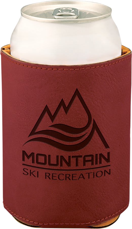 Personalized 3.75 inch leatherette can beverage holder with custom engraved name or monogram