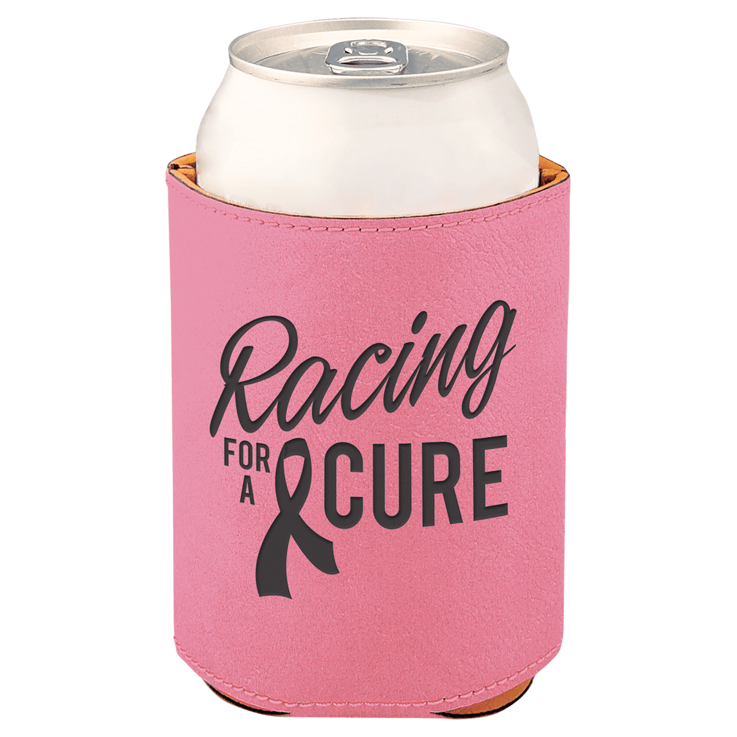 Personalized 3.75 inch leatherette can beverage holder with custom engraved name or monogram