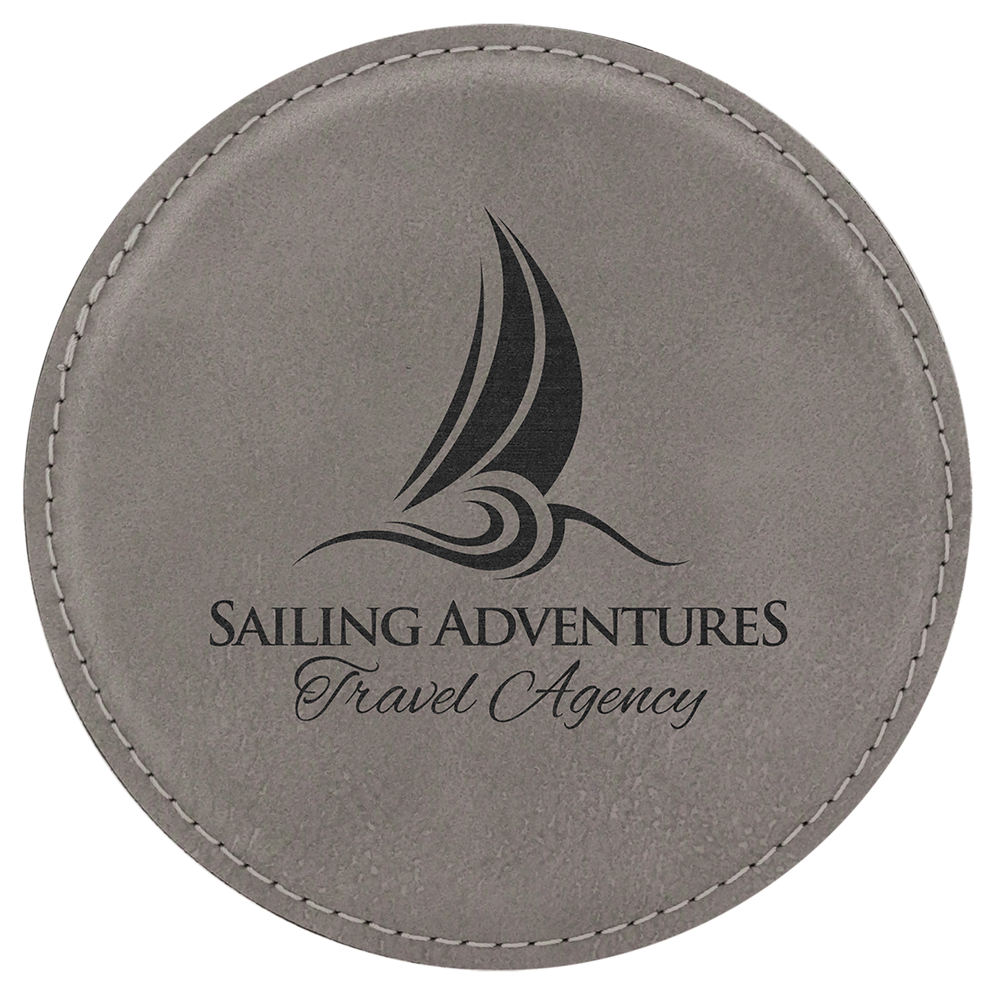 Gray 2 laser engravable leatherette round coaster set of 6 personalized