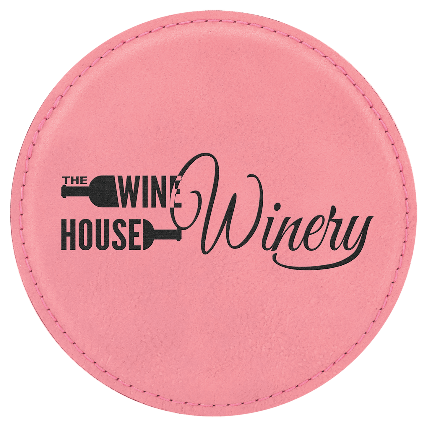 Pink laser engravable leatherette round coaster set of 6 personalized
