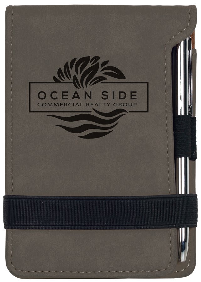 Gray 3 1/4" x 4 3/4" laser engravable leatherette notepad personalized gift