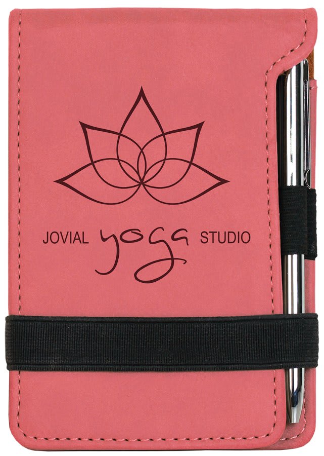 Pink 3 1/4" x 4 3/4" laser engravable leatherette notepad personalized gift
