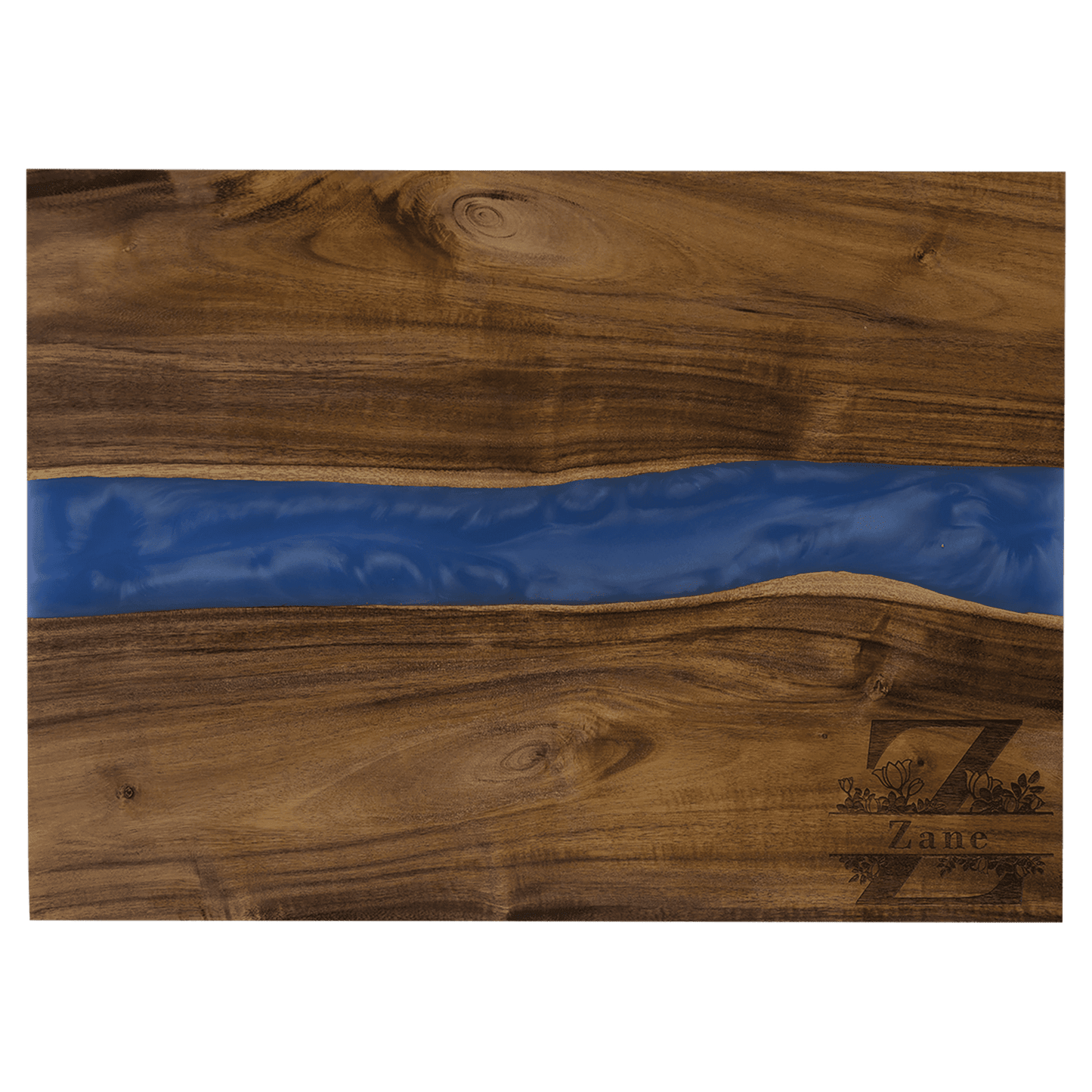 15" x 11 3/4" Acacia with Blue Pearl Resin Serving Board