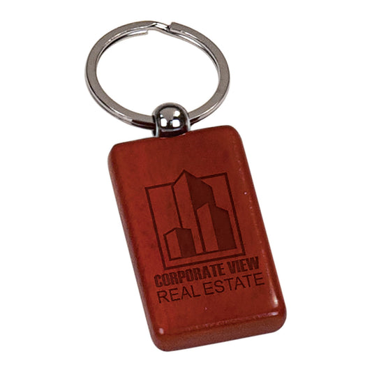 1" x 2" Rosewood Finish Rectangle Keychain laser engravable