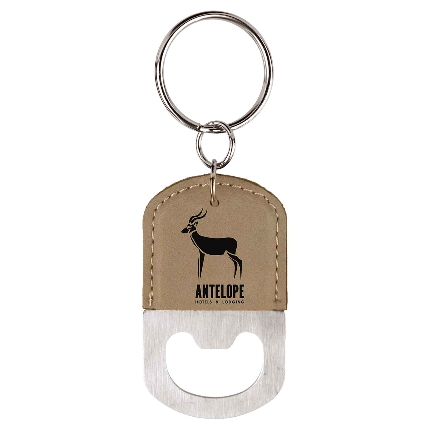 Light Brown laser engravable leatherette keychain bottle opener personalized gift