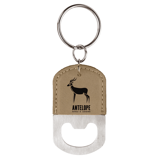 Light Brown laser engravable leatherette keychain bottle opener personalized gift
