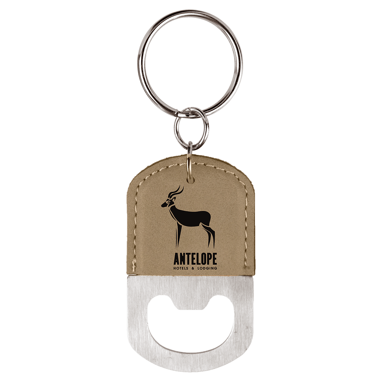 Oval Light Brown Laserable Leatherette Bottle Opener Keychain