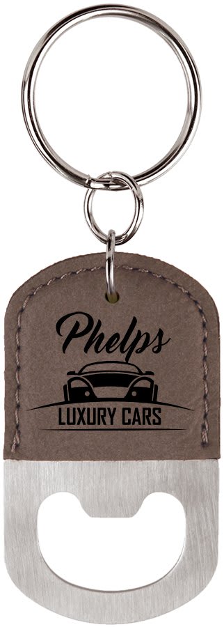 Gray laser engravable leatherette keychain bottle opener personalized gift
