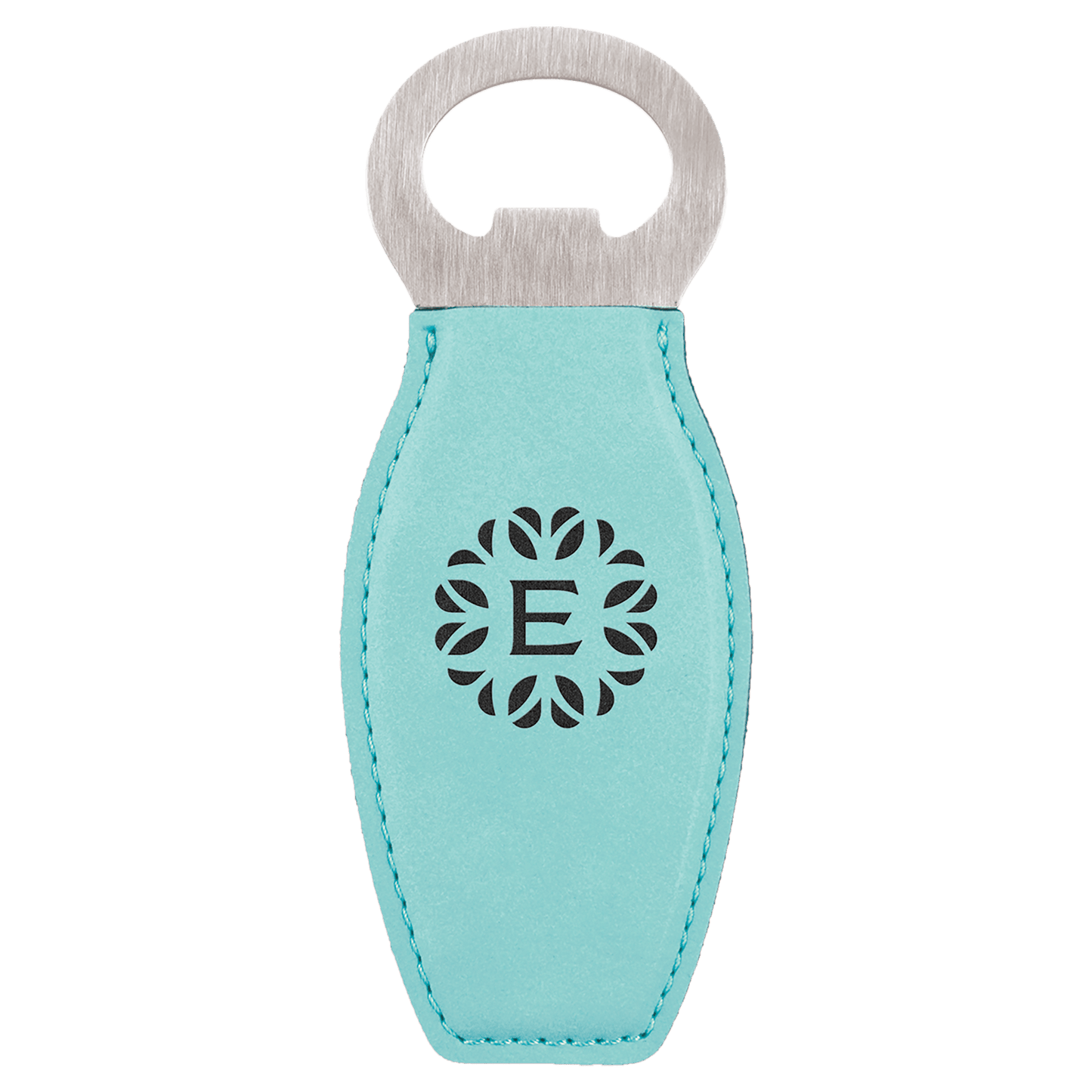 Teal laser engravable leatherette bottle opener personalized gift