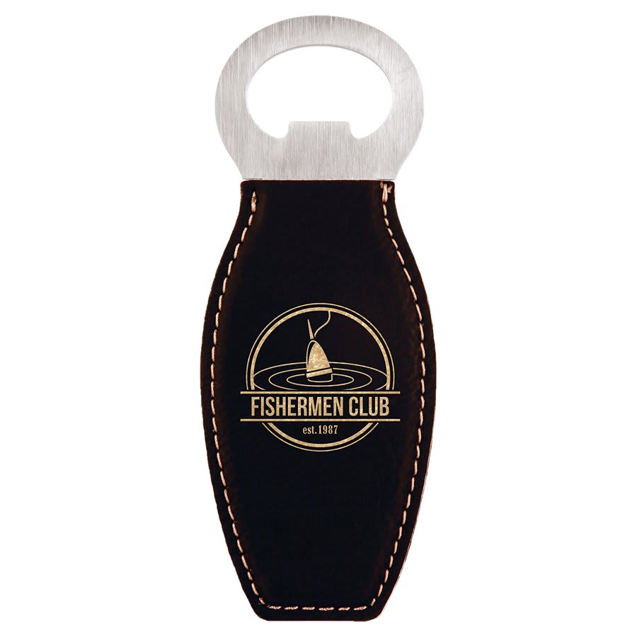 Black/Gold laser engravable leatherette bottle opener personalized gift