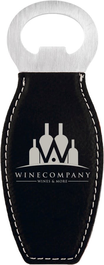 Black/Silver laser engravable leatherette bottle opener personalized gift