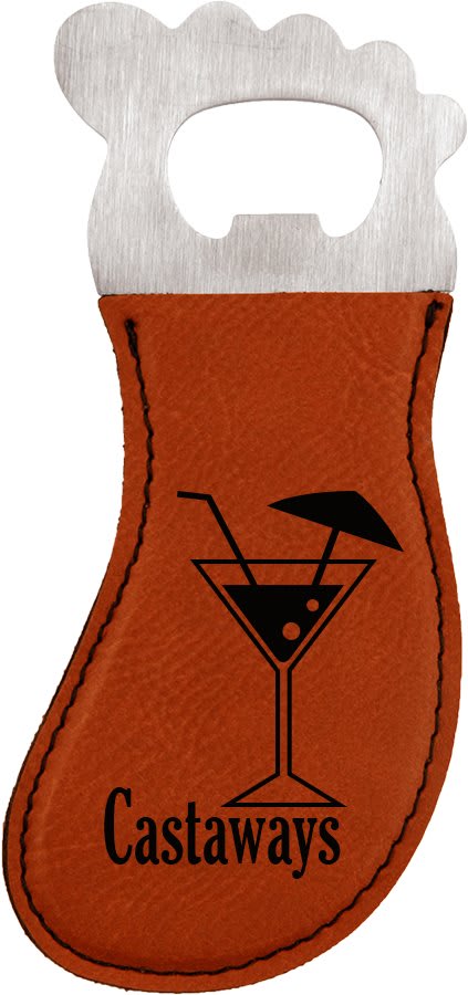 Rawhide Laserable Leatherette Foot Shaped Bottle Opener with Magnet