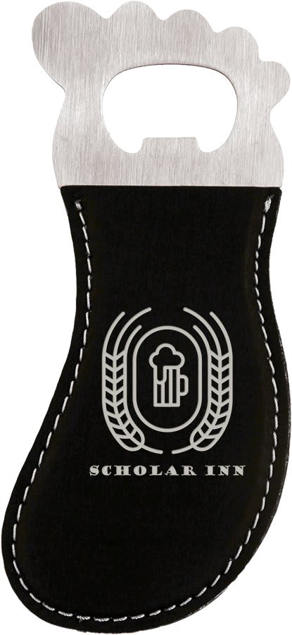 Black/Silver Laserable Leatherette Foot Shaped Bottle Opener with Magnet