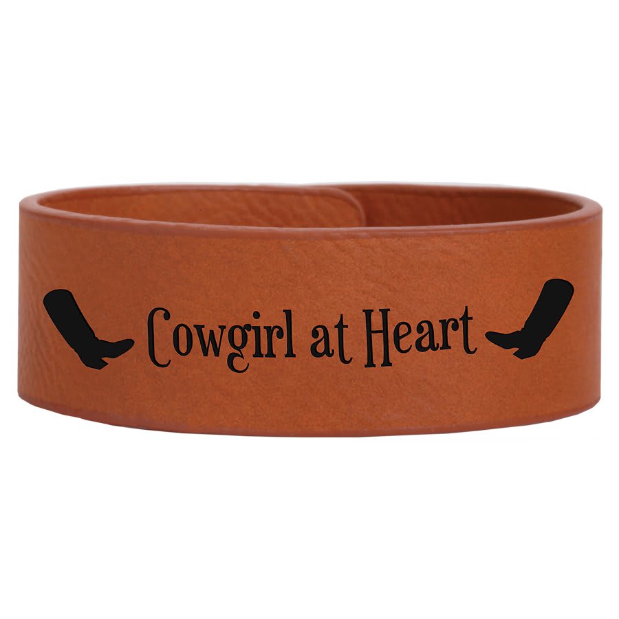 Rawhide laser engravable leatherette cuff bracelet personalized