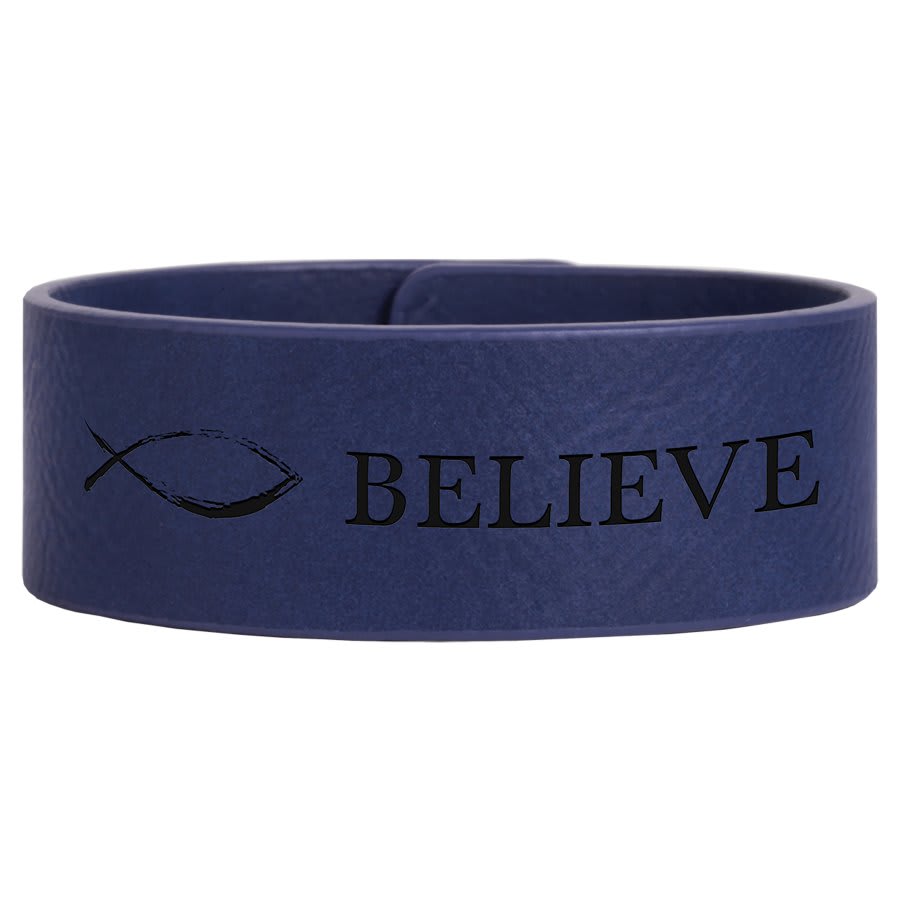 Blue/Black laser engravable leatherette cuff bracelet personalized