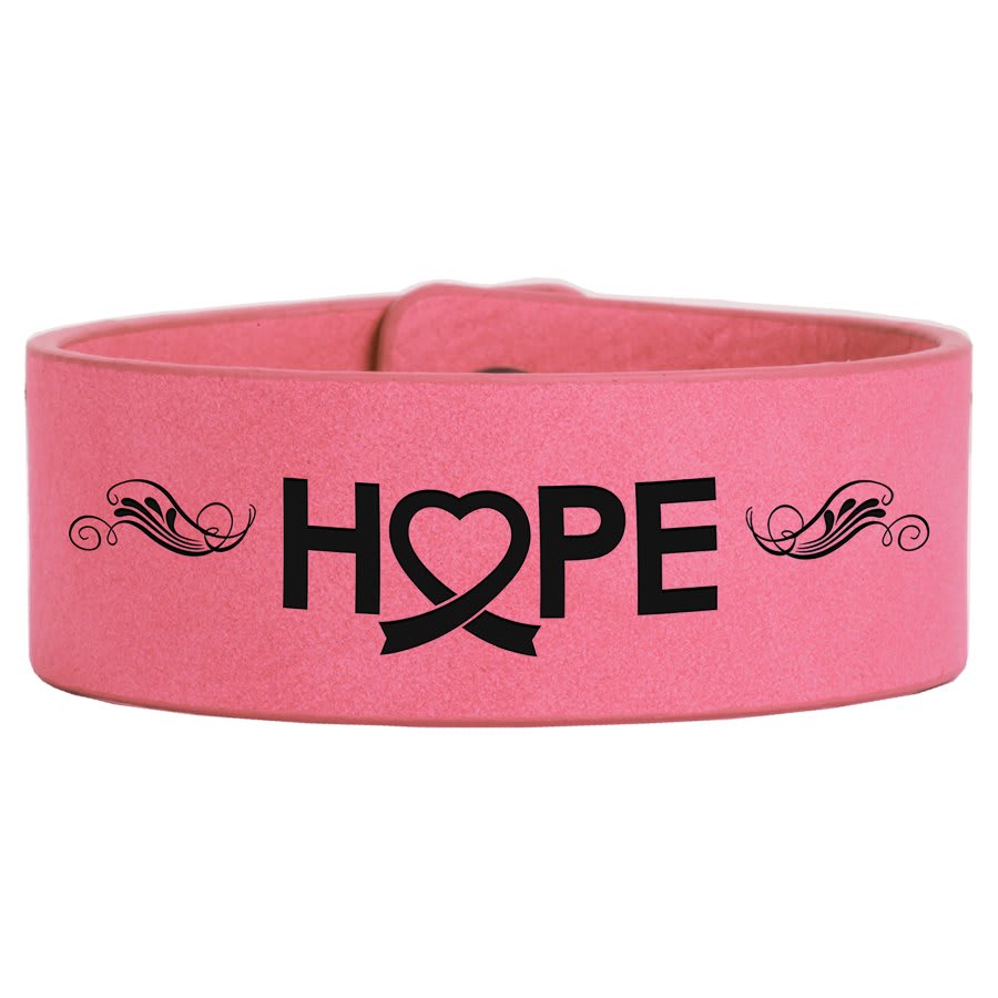 Pink laser engravable leatherette cuff bracelet personalized