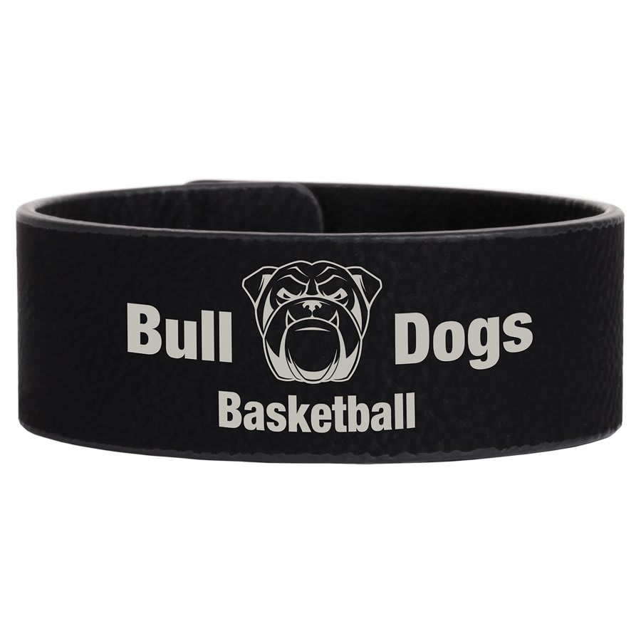 Black/Silver laser engravable leatherette cuff bracelet personalized