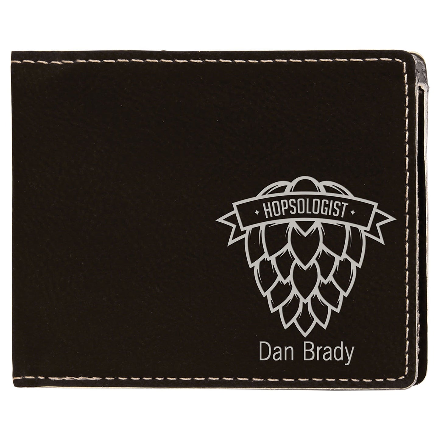 Black/Silver laser engravable leatherette bifold wallet personalized gift