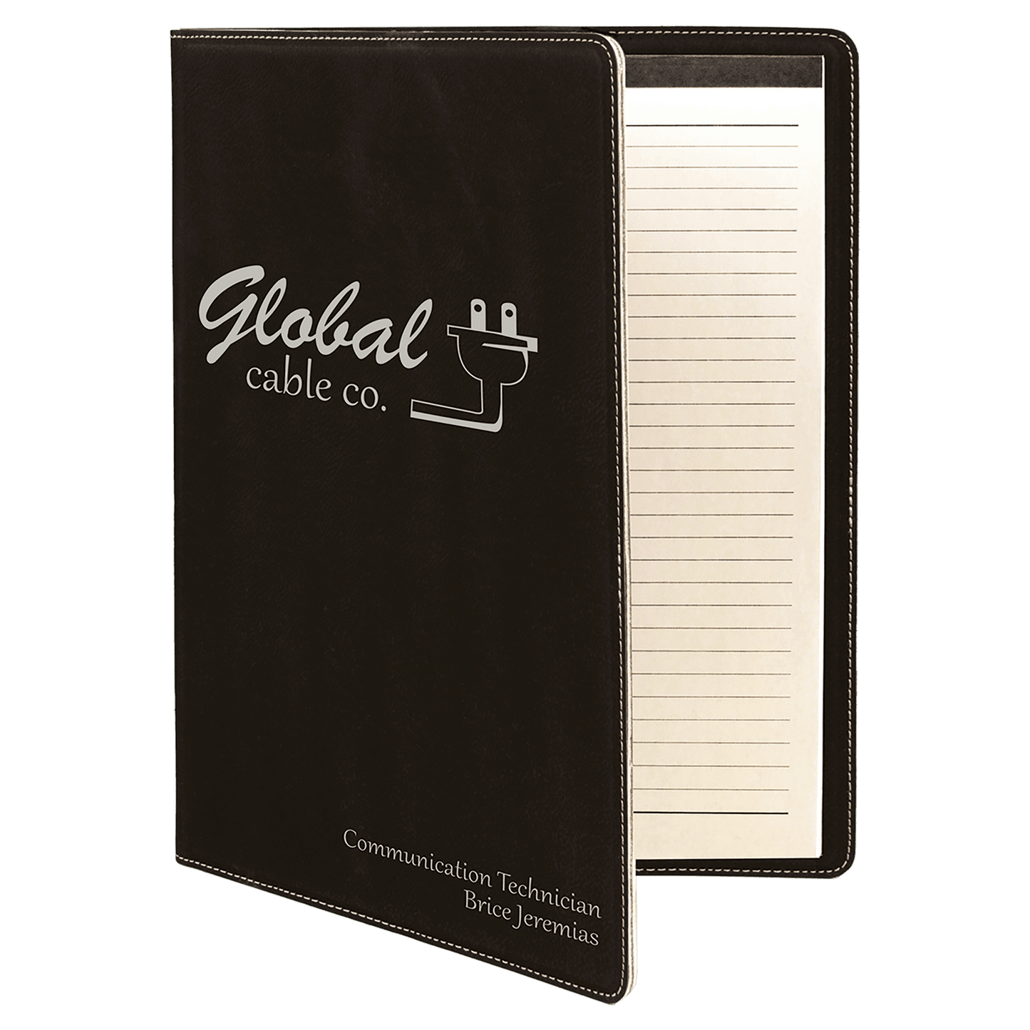 Black/Silver 9 1/2" x 12" laser engravable leatherette portfolio notepad professional gift