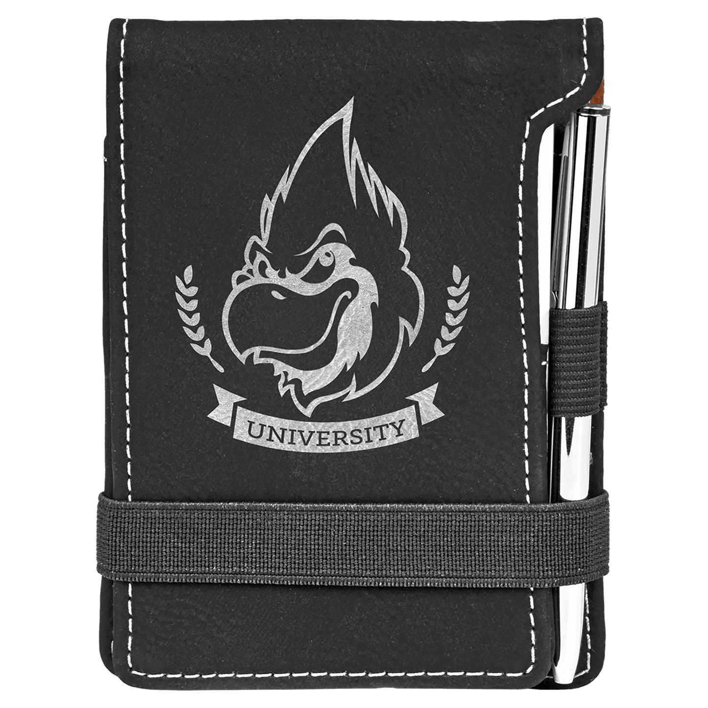 Black/Silver 3 1/4" x 4 3/4" laser engravable leatherette notepad personalized gift