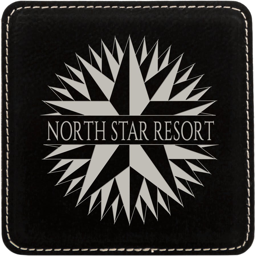 Personalized 4 inch square leatherette coaster with custom engraved name or monogram