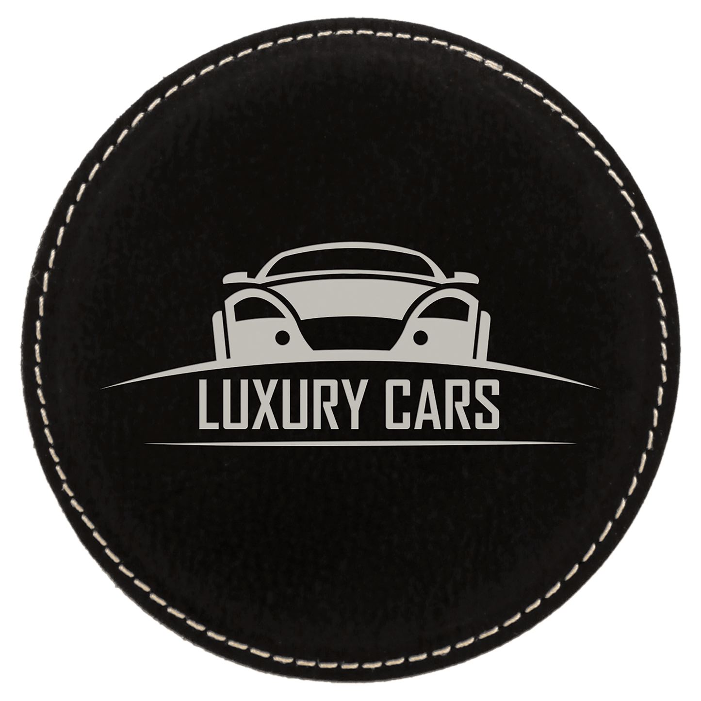 Black/Silver 2 laser engravable leatherette round coaster set of 6 personalized