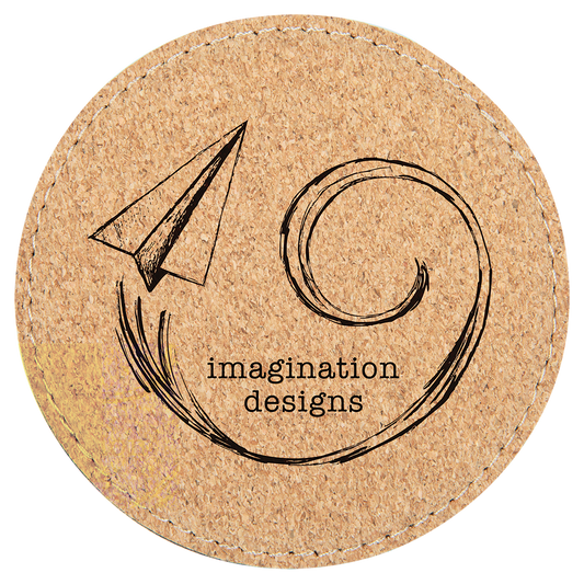 Personalized 4 inch round cork coaster with stitching and custom engraved name or monogram