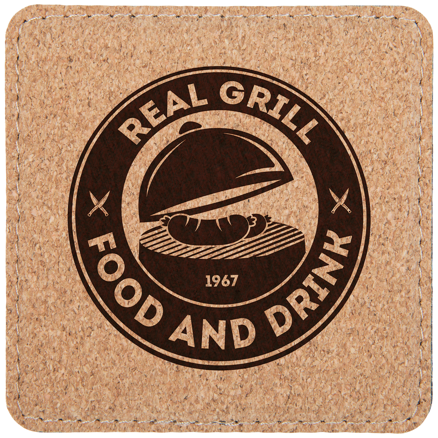 Cork 4" x 4" Square Laserable Leatherette 6-Coaster Set