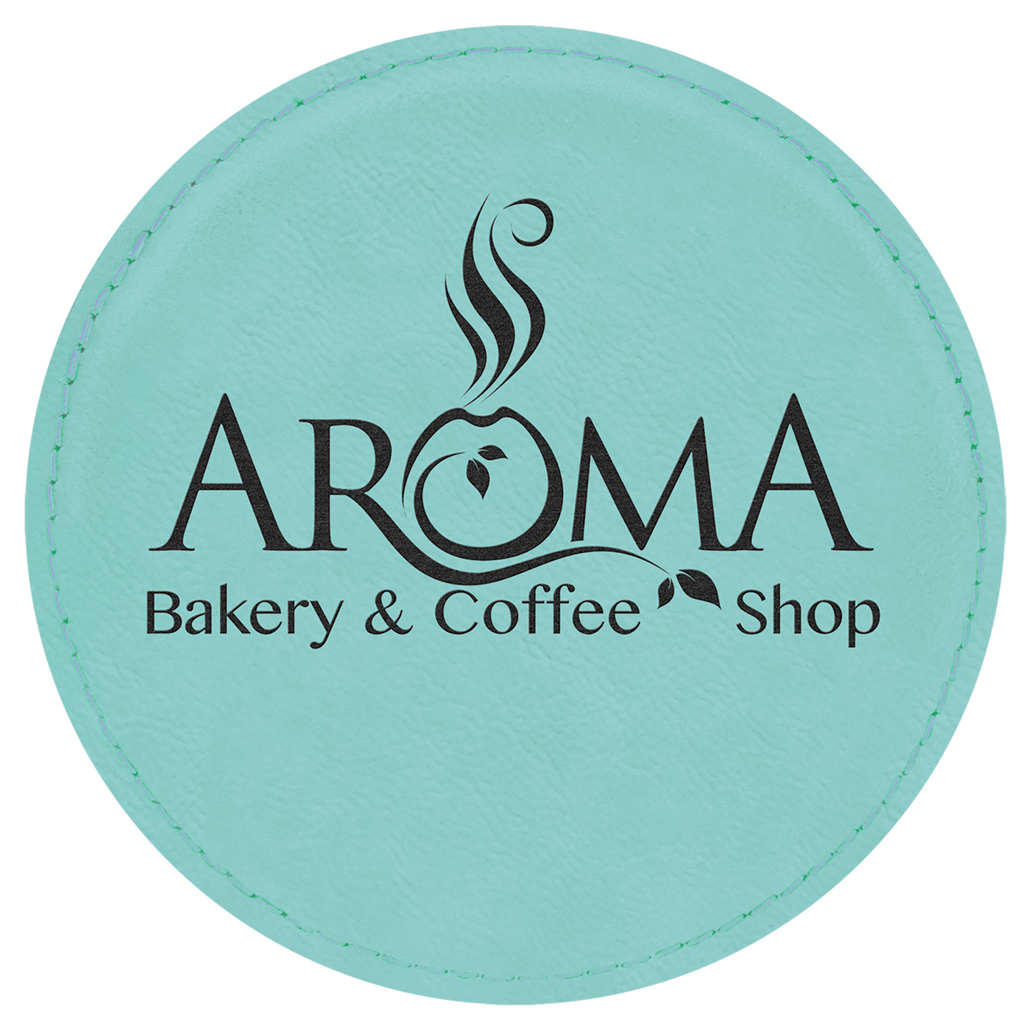 Personalized 4 inch round leatherette coaster with custom engraved name or monogram