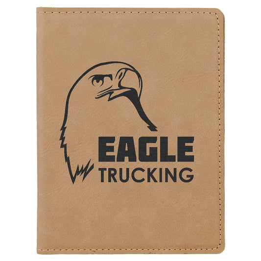 Light Brown 4 1/4" x 5 1/2" laser engravable leatherette passport holder personalized gift