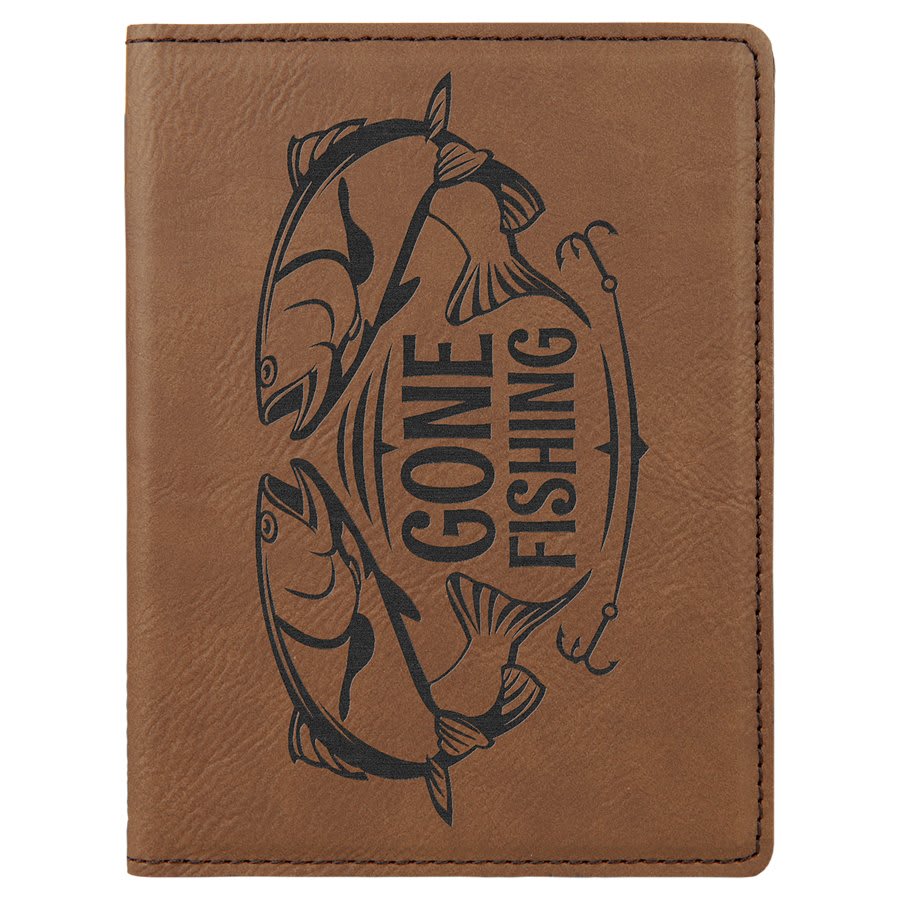 Dark Brown 4 1/4" x 5 1/2" laser engravable leatherette passport holder personalized gift