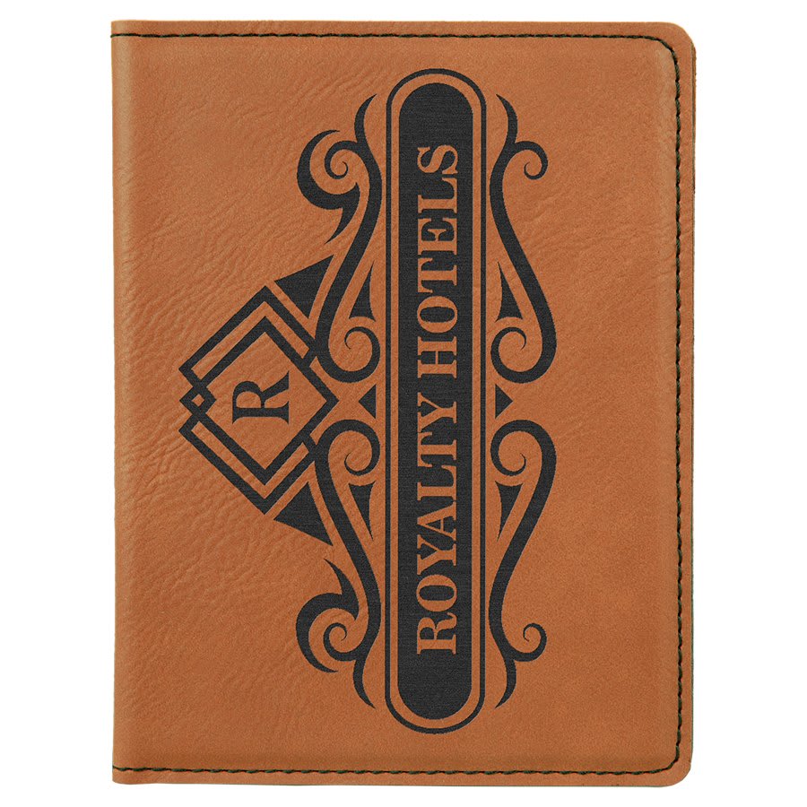 Rawhide 4 1/4" x 5 1/2" laser engravable leatherette passport holder personalized gift
