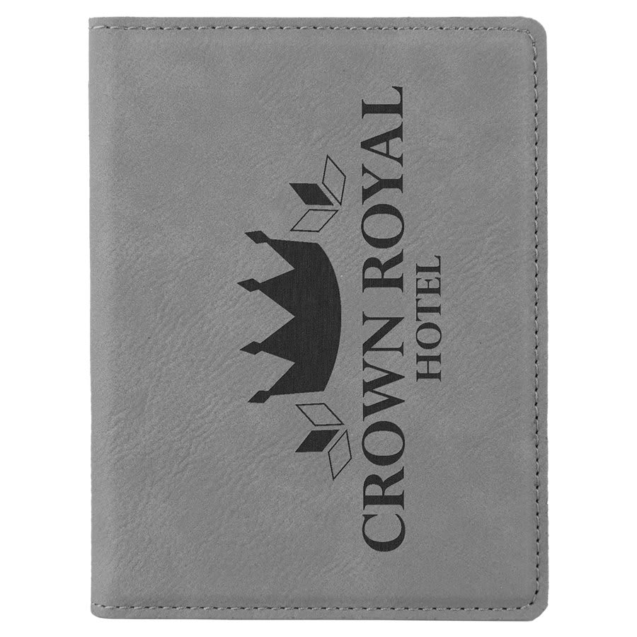 Gray 4 1/4" x 5 1/2" laser engravable leatherette passport holder personalized gift