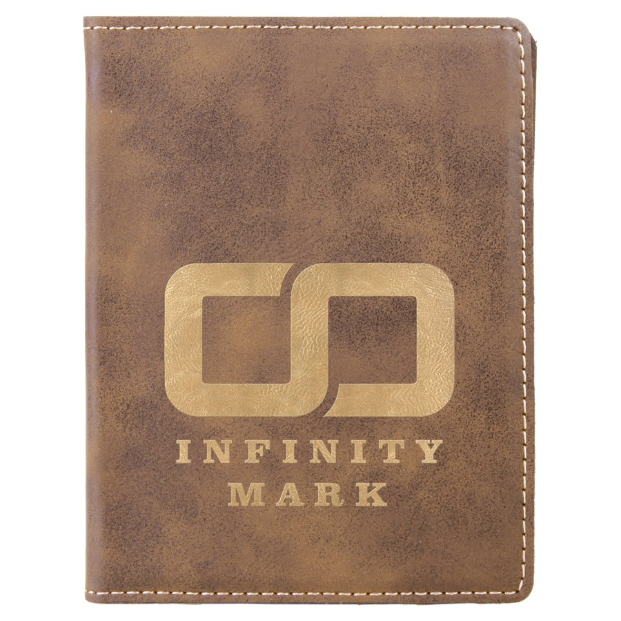Rustic/Gold 4 1/4" x 5 1/2" laser engravable leatherette passport holder personalized gift
