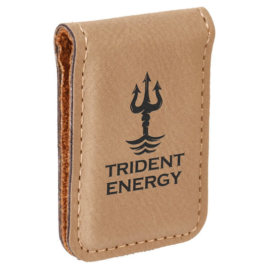 Light Brown laser engravable leatherette money clip personalized gift