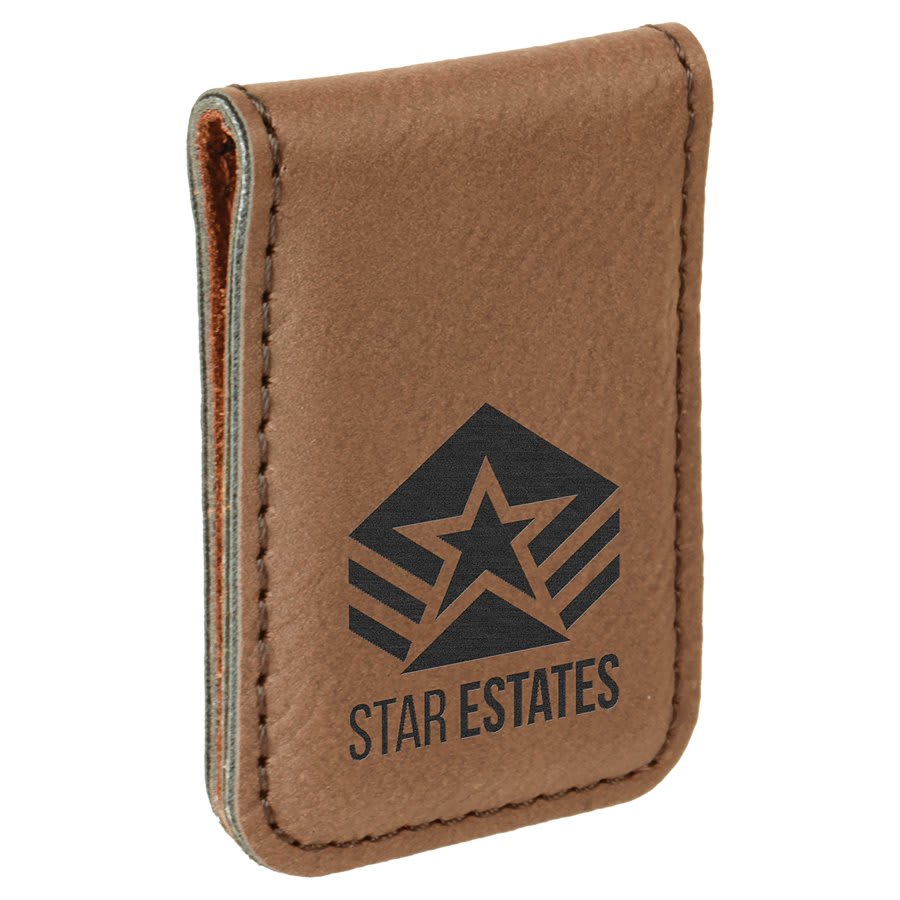 Dark Brown laser engravable leatherette money clip personalized gift