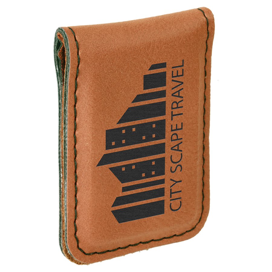 Rawhide laser engravable leatherette money clip personalized gift