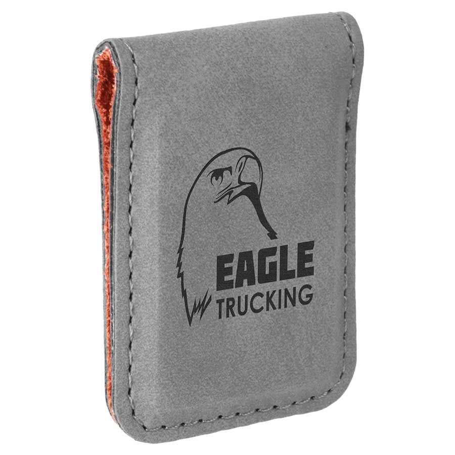 Gray laser engravable leatherette money clip personalized gift