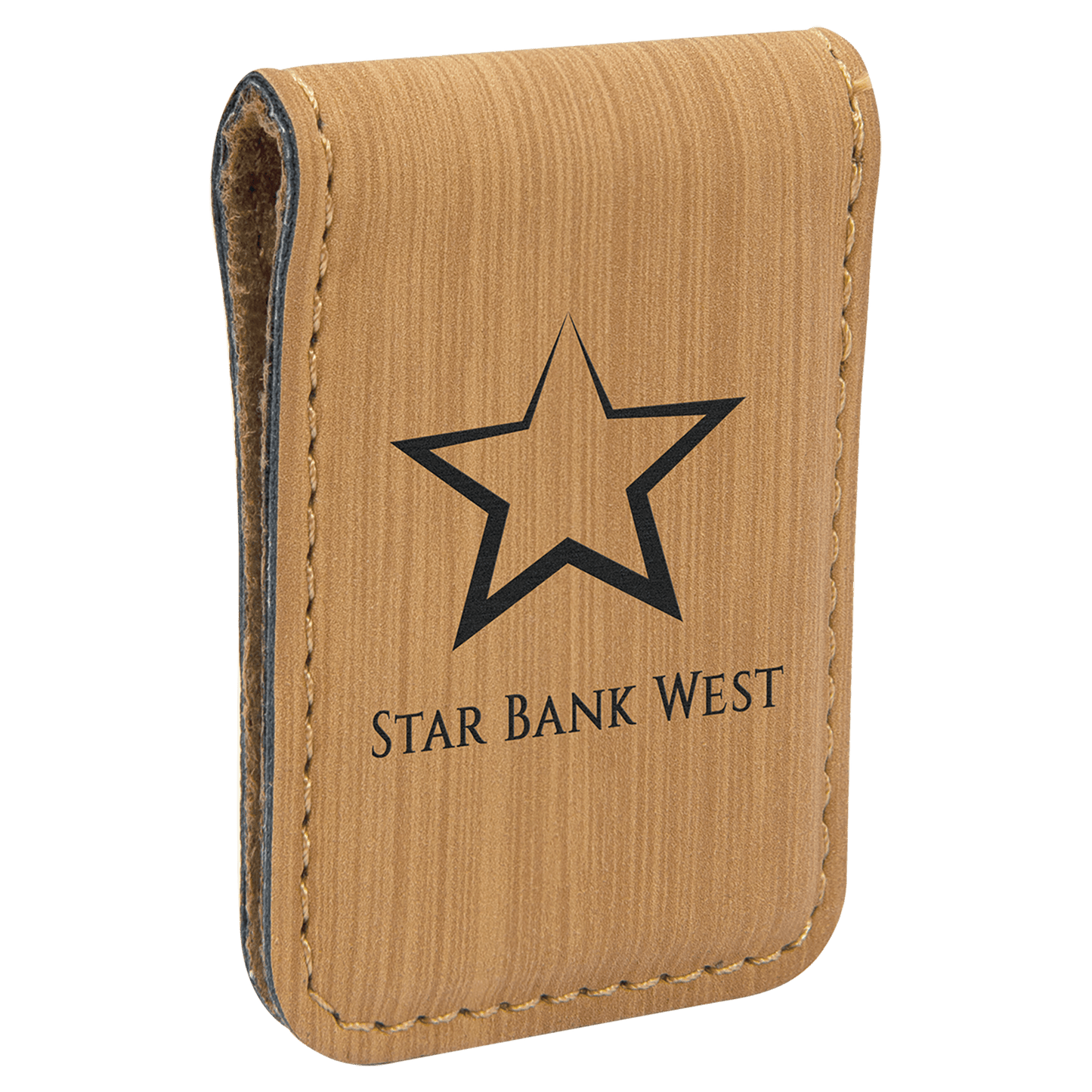 Bamboo laser engravable leatherette money clip personalized gift