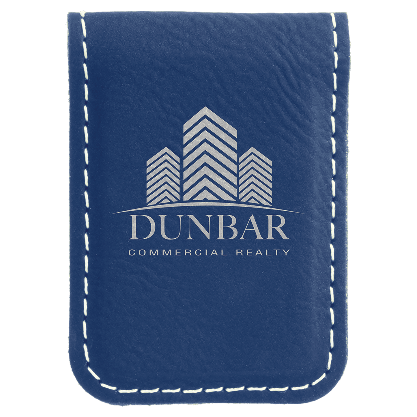 Blue/Silver laser engravable leatherette money clip personalized gift
