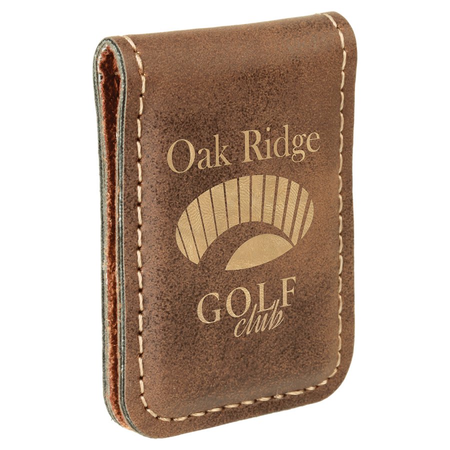 Rustic/Gold laser engravable leatherette money clip personalized gift
