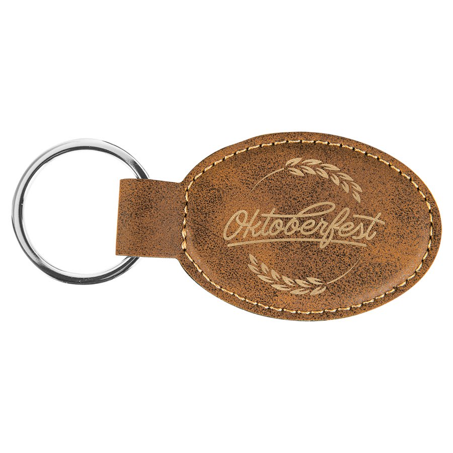 Rustic/Gold laser engravable leatherette oval keychain personalized gift