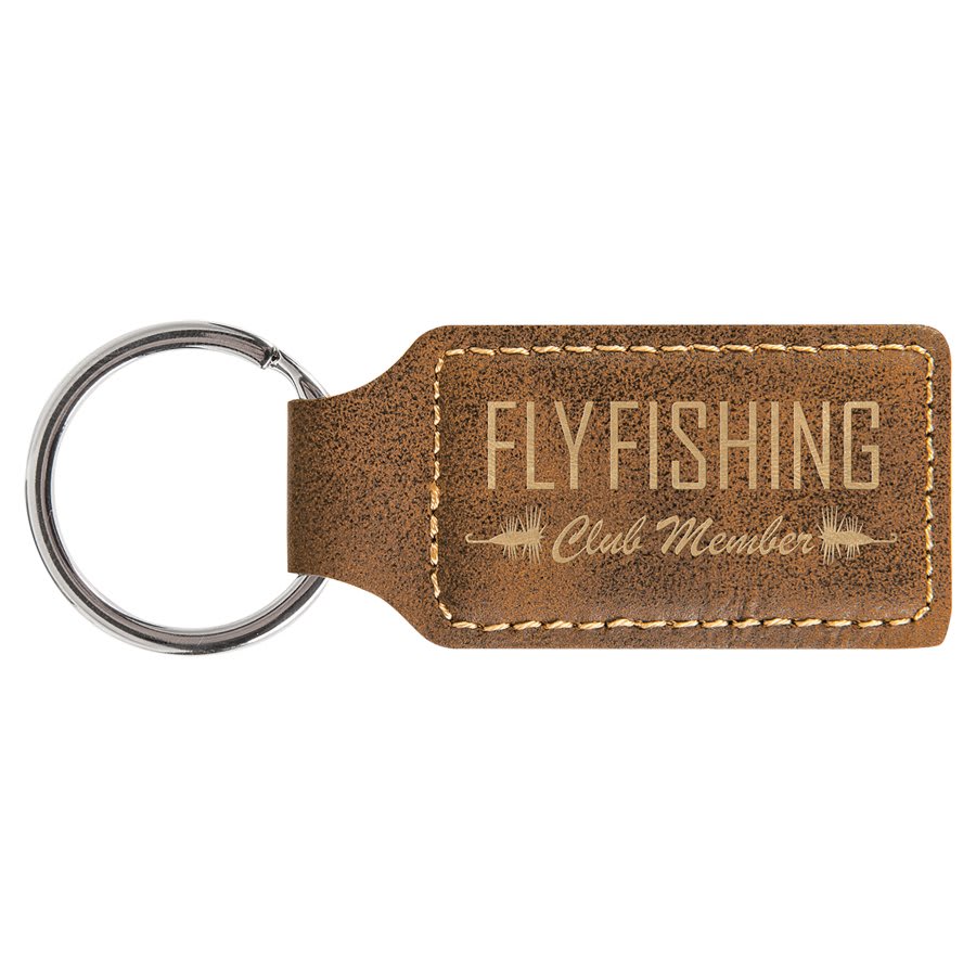 Rustic/Gold laser engravable leatherette rectangle keychain personalized gift
