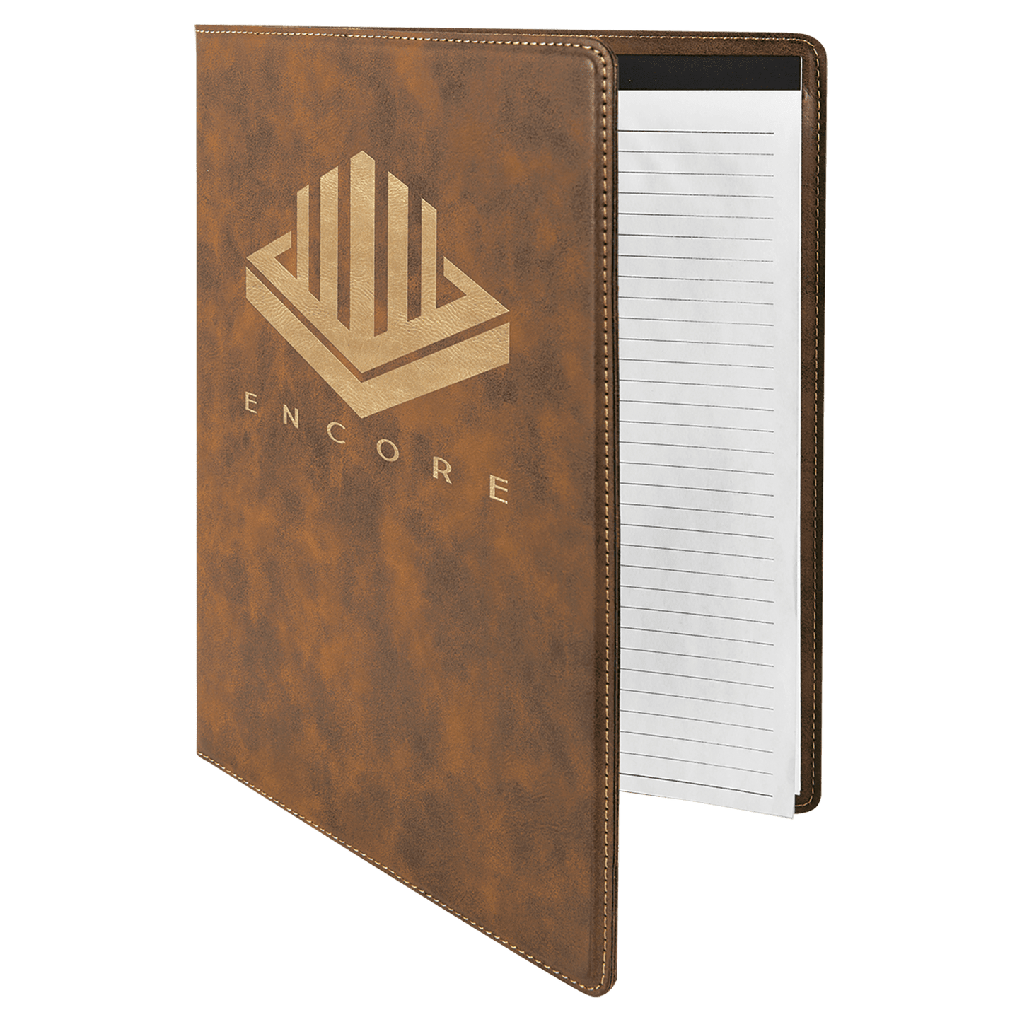 Rustic/Gold 9 1/2" x 12" laser engravable leatherette portfolio notepad professional gift