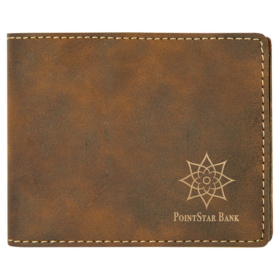 Rustic/Gold laser engravable leatherette bifold wallet personalized gift