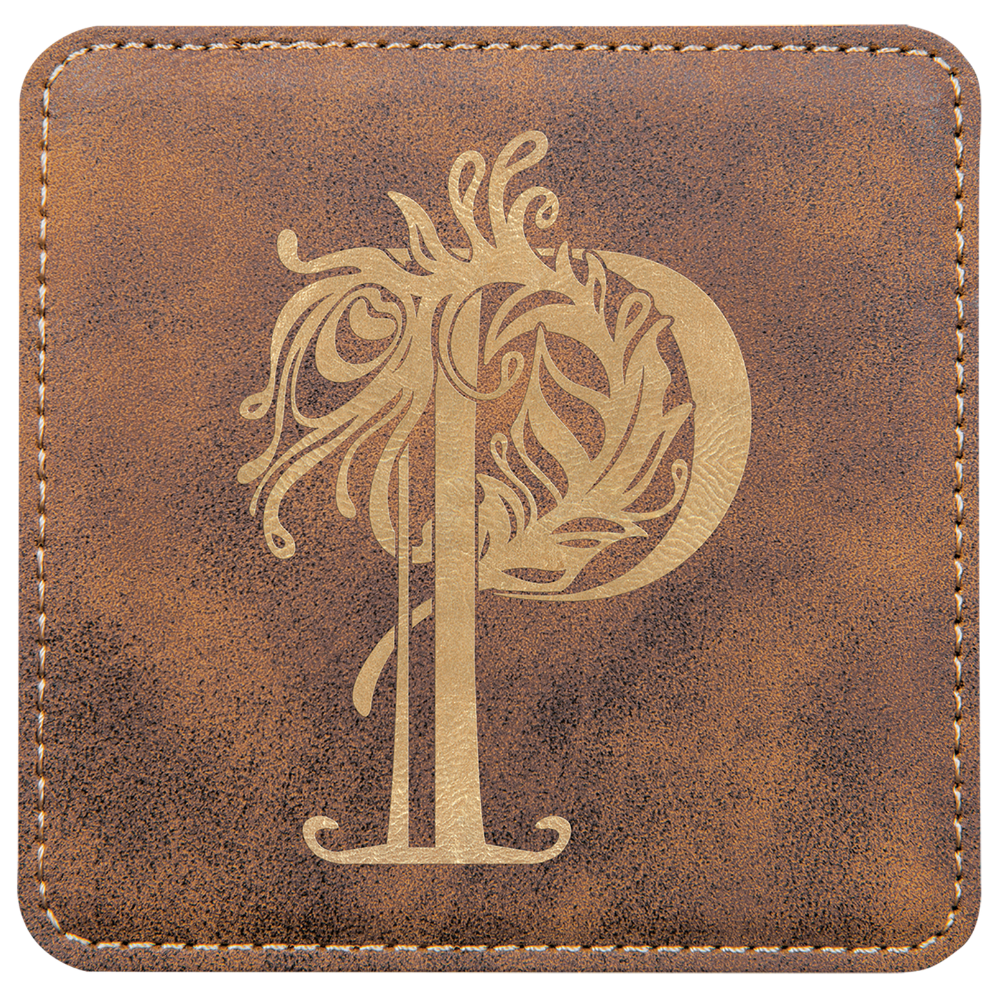 Rustic/Gold 2 4" x 4" Square Laserable Leatherette 6-Coaster Set