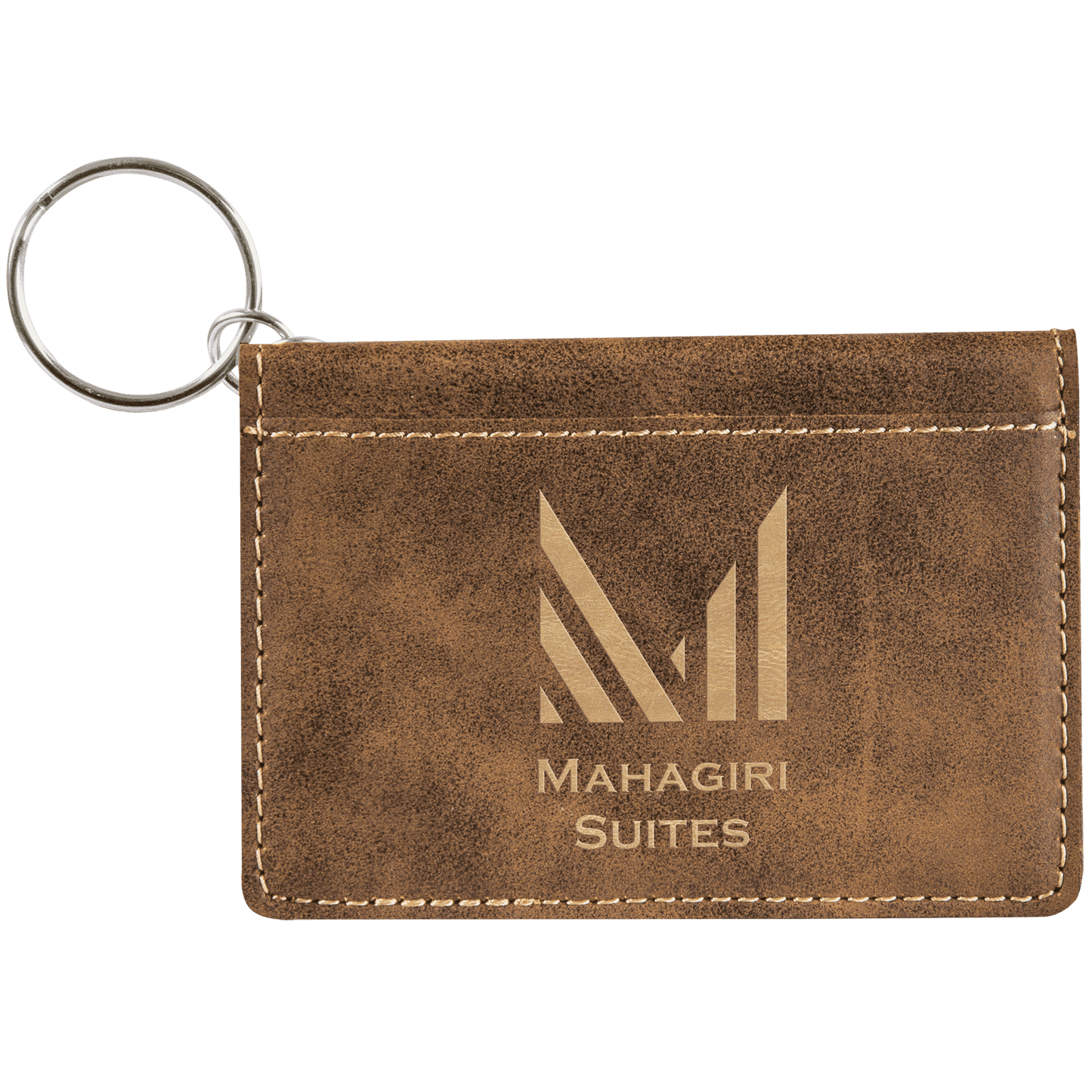 4 1/4" x 3" Rustic/Gold Laserable Leatherette Keychain ID Holder